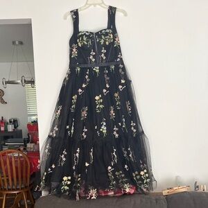 Floral Embroidered Black Dress